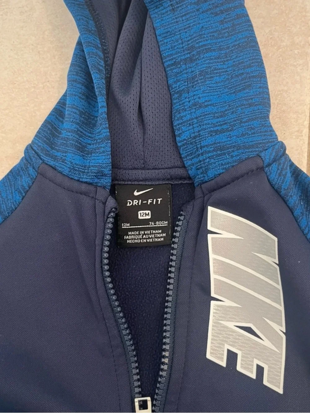 Nike Boys' Navy and Bright Blue Hooded Zip Sweatshirt. Size 12M.